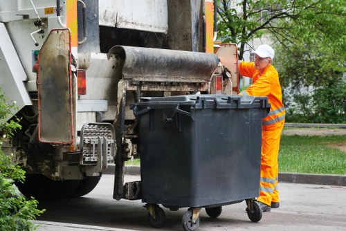 Recycling bins for different waste types in East London